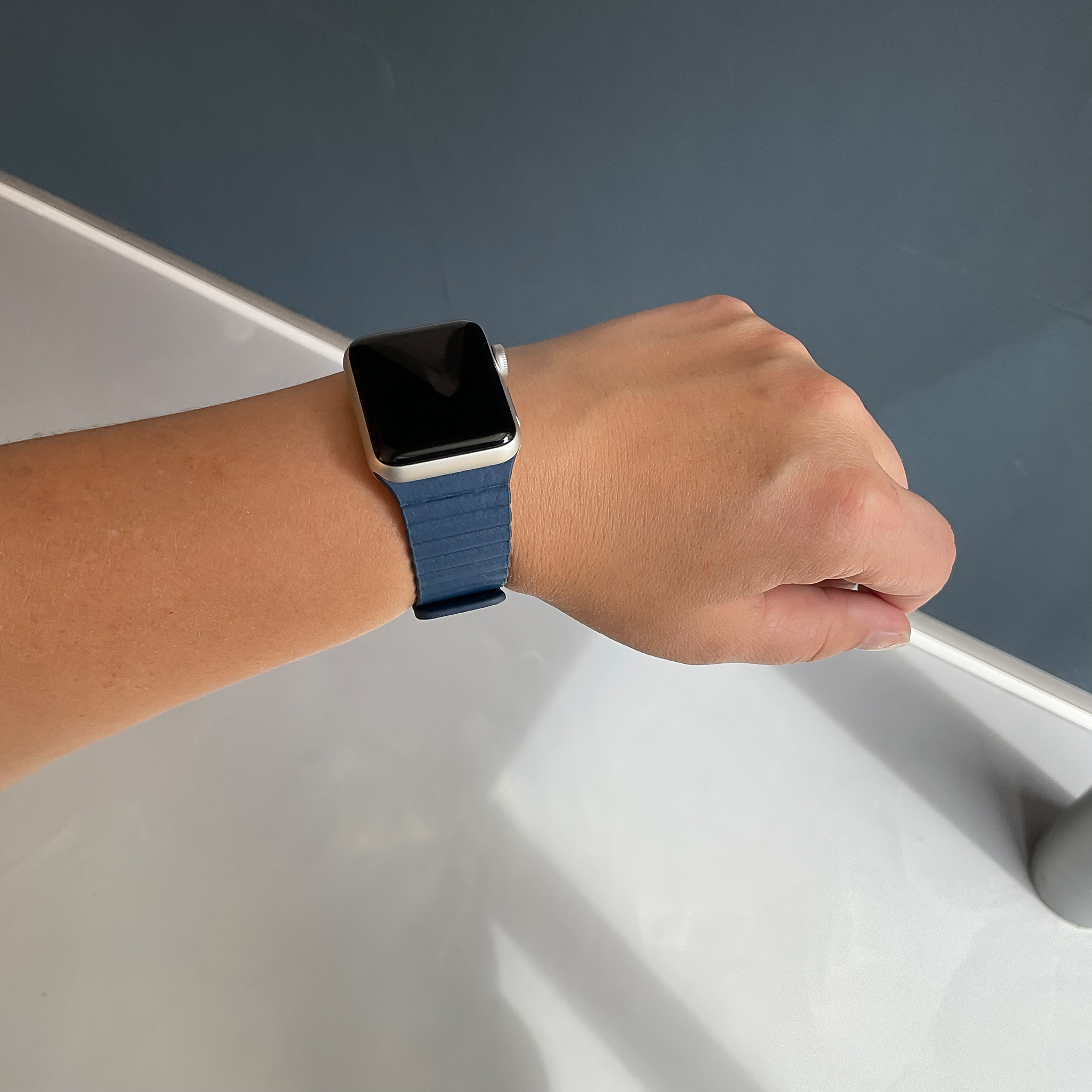 Apple Watch gerippter Lederarmband - blau