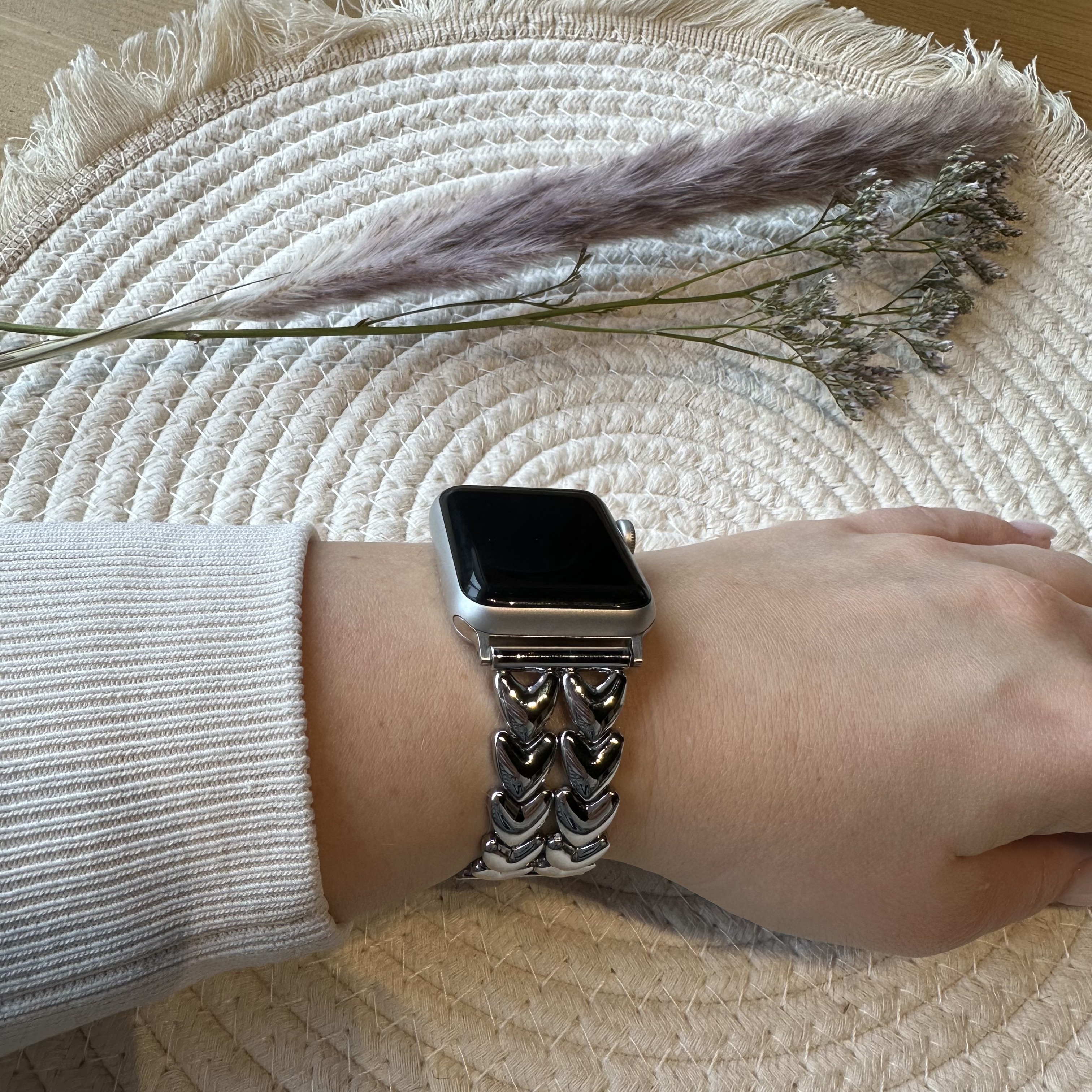 Apple Watch Herz-Stahlgliederarmband – silber