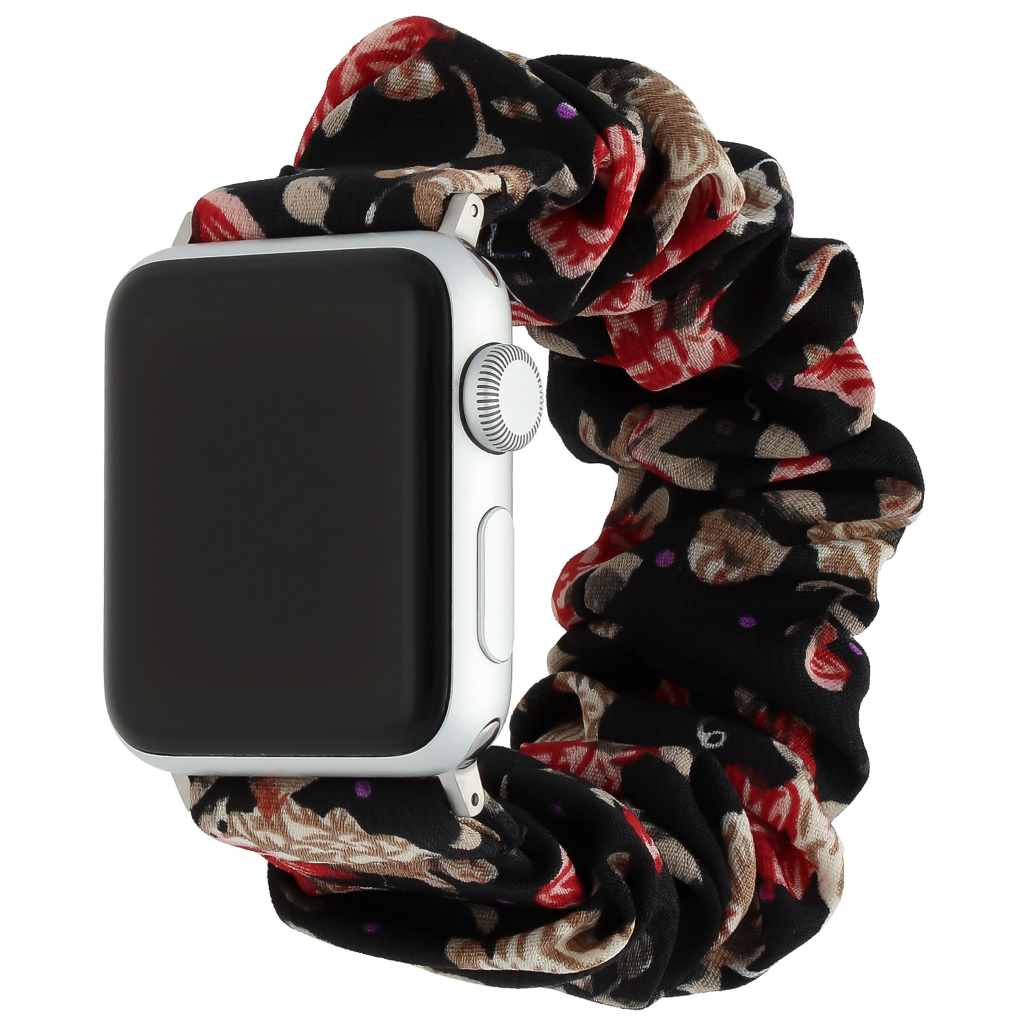 Apple Watch Nylon Scrunchie Armband - schwarz mit Blumen
