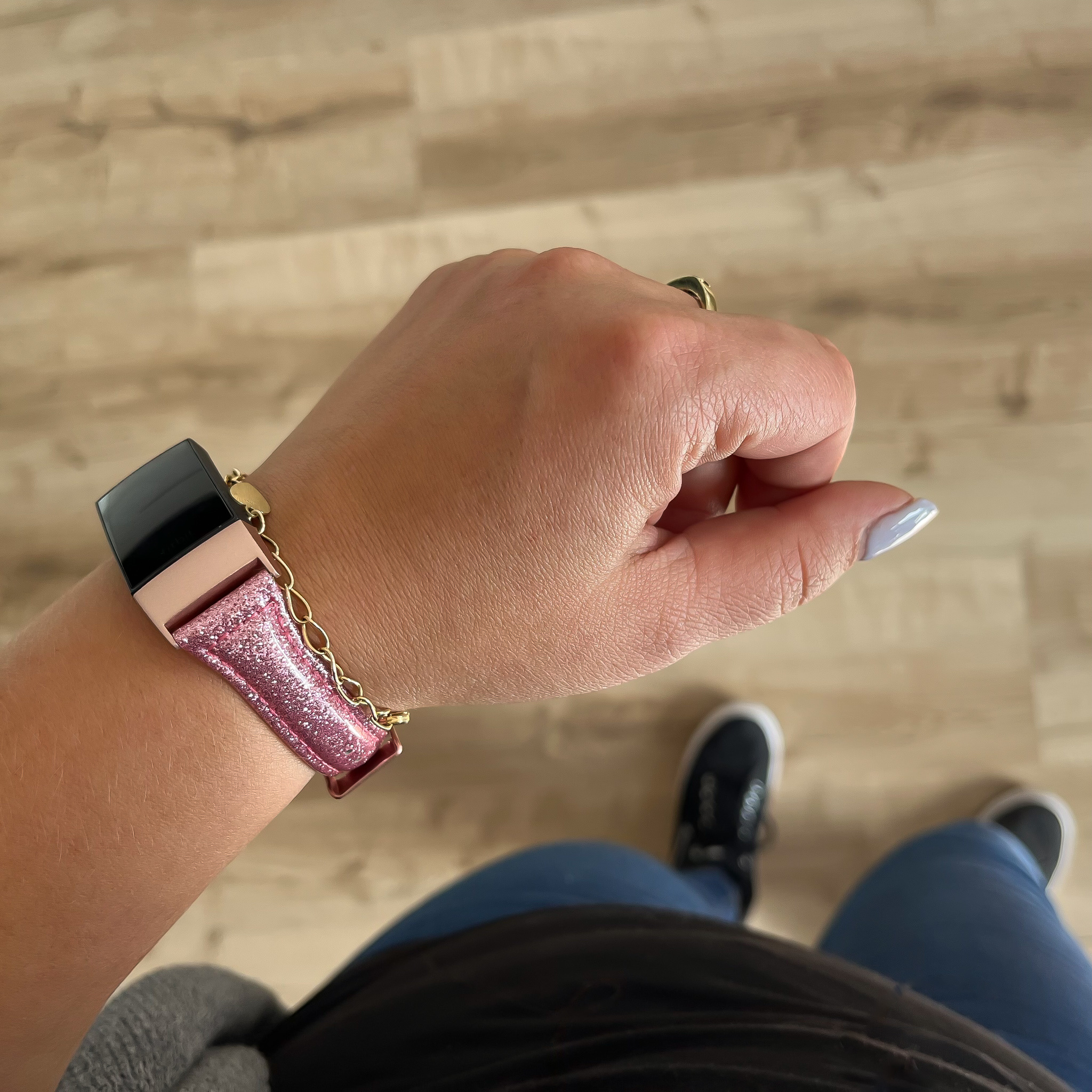 Fitbit Charge 3 & 4 Glitzerband Lederarmband - rosa