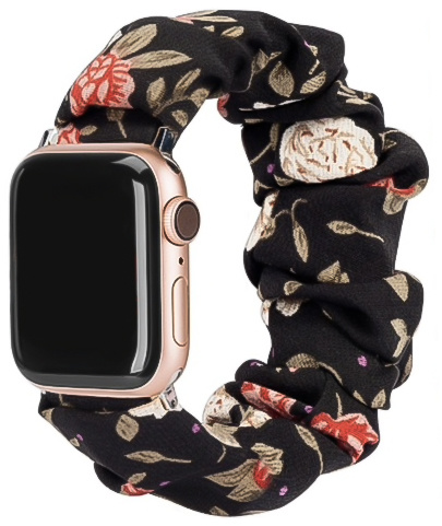 Apple Watch Nylon Scrunchie Armband - Blumen schwarz