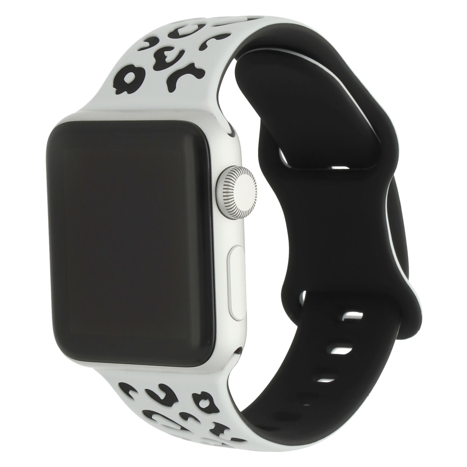 Apple Watch Silikon Leopard Wild Armband - Weiß Schwarz