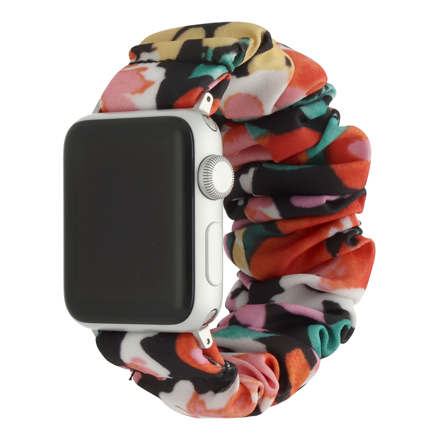  Apple Watch Nylon Scrunchie Armband - Blumen schwarz multi