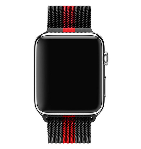 Apple Watch Milanaise Armband - schwarz rot gestreift