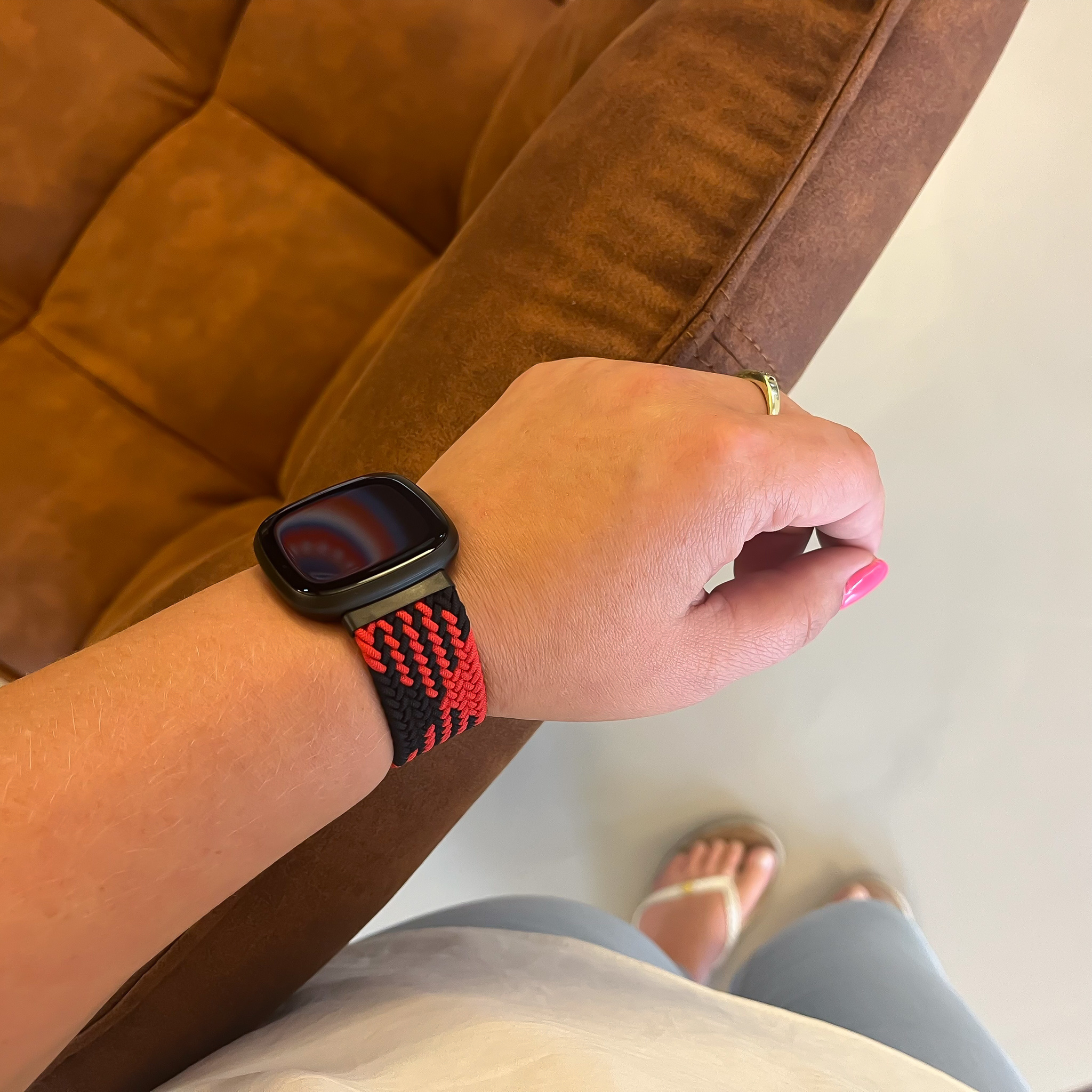 Fitbit Versa 3 / Sense Nylon Geflochtenes Solo Loop - rot schwarz