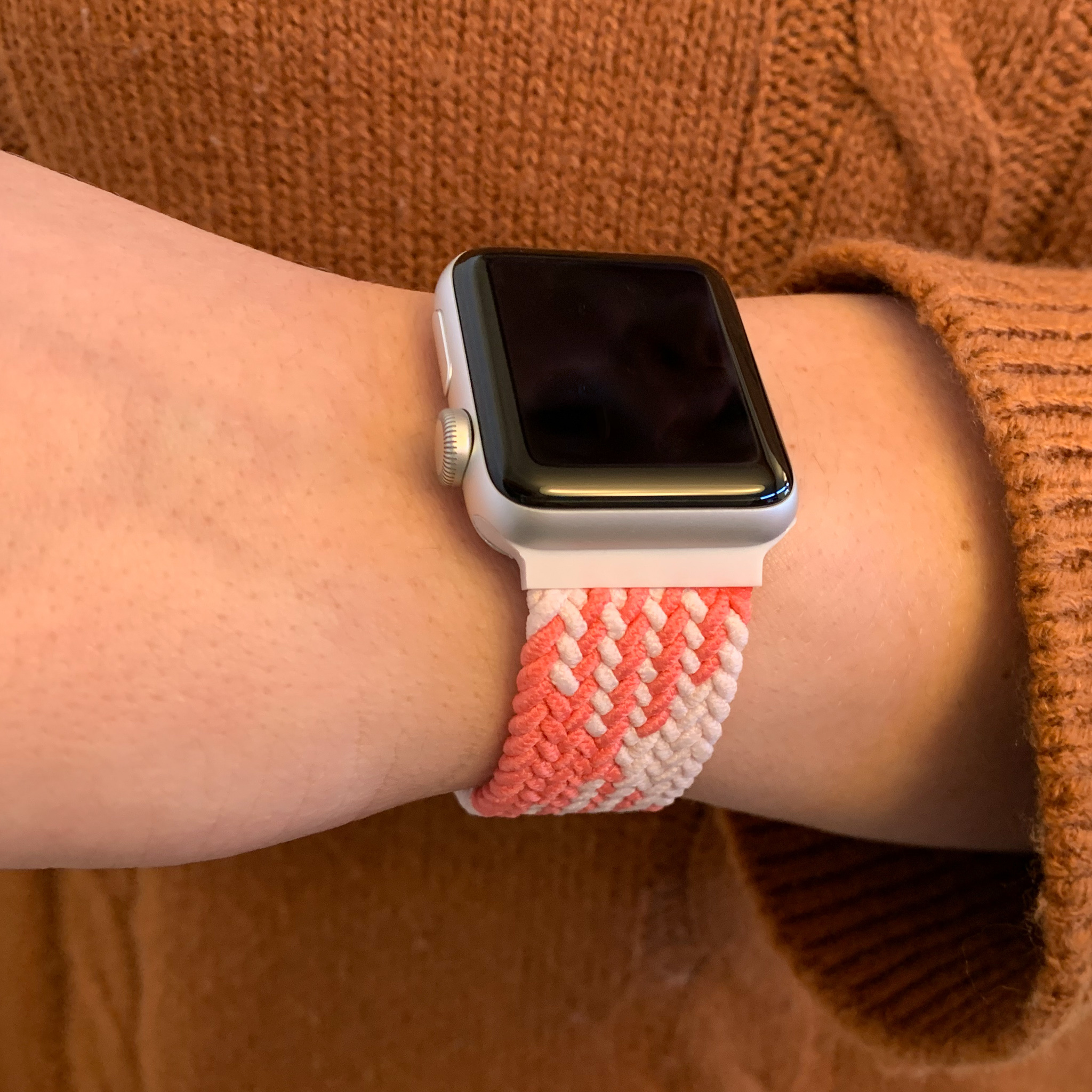 Apple Watch Nylon Geflochtenes Solo Loop - rosa weiß